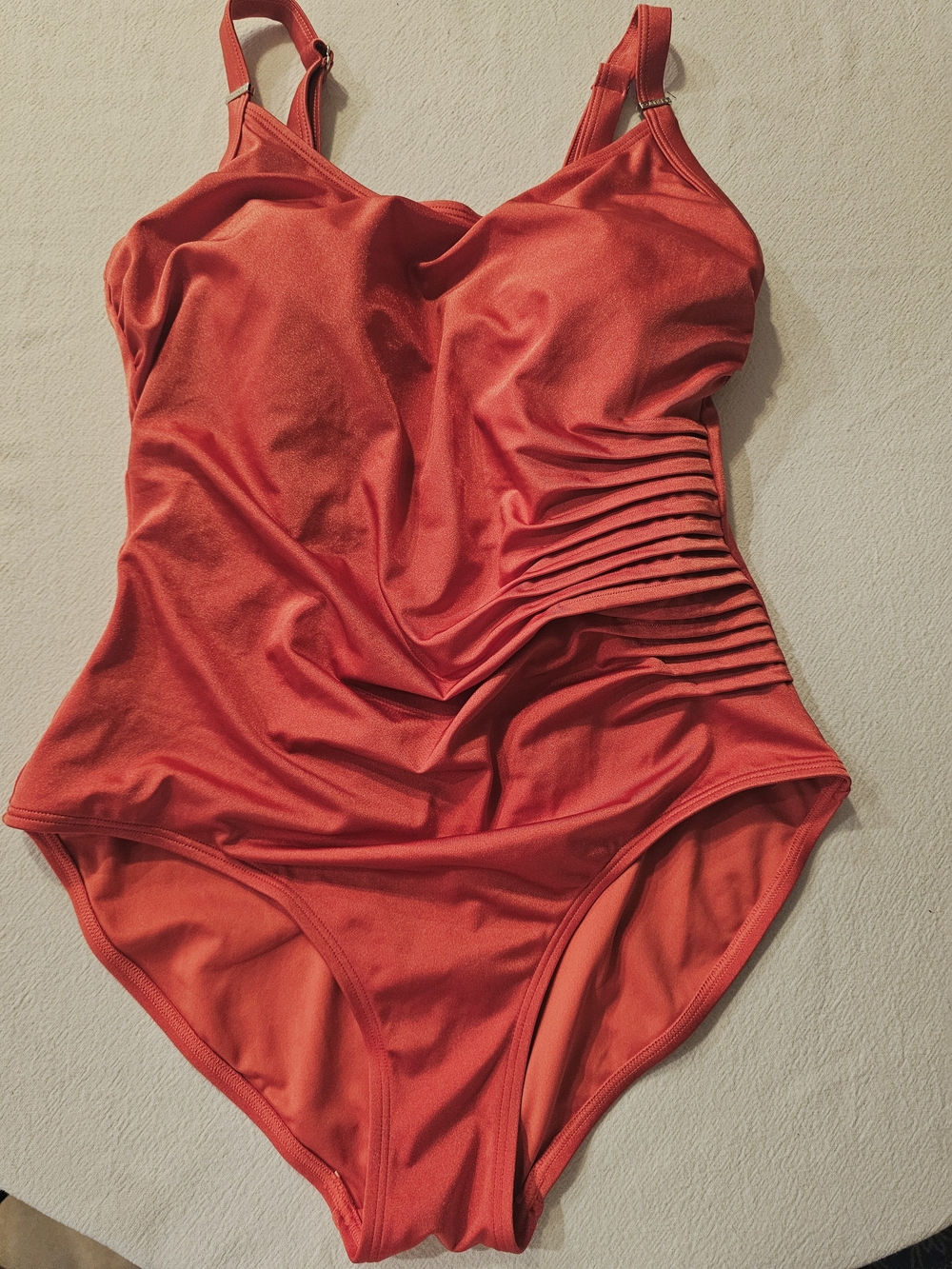 Calvin Klein Women's Side-Ruched One-Piece Swimsuit - Orange / Salmon, Size 14